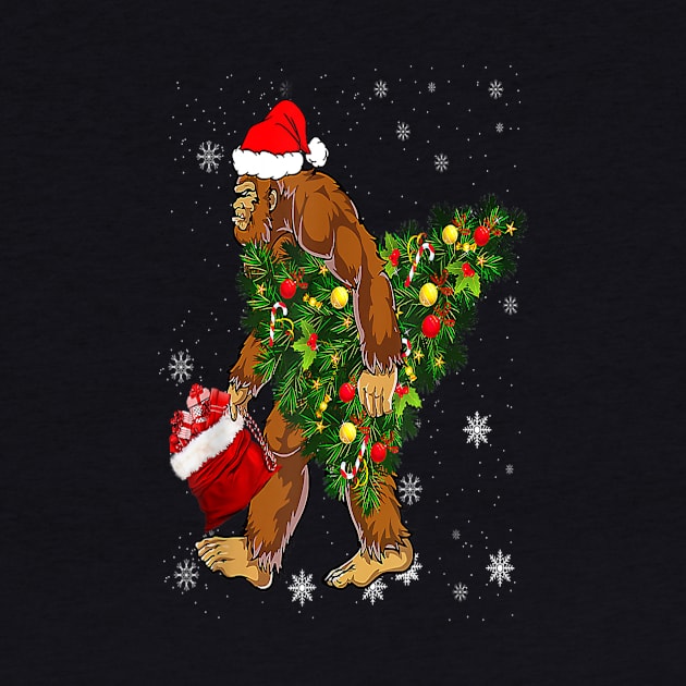 Bigfoot Carrying Christmas Tree Sasquatch Believer Pajama by Gadsengarland.Art